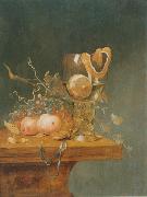 unknow artist Stilleben mit verschiedenen Fruchten, einem groben Romerglas und einer Uhr auf einer Tischkante Germany oil painting artist